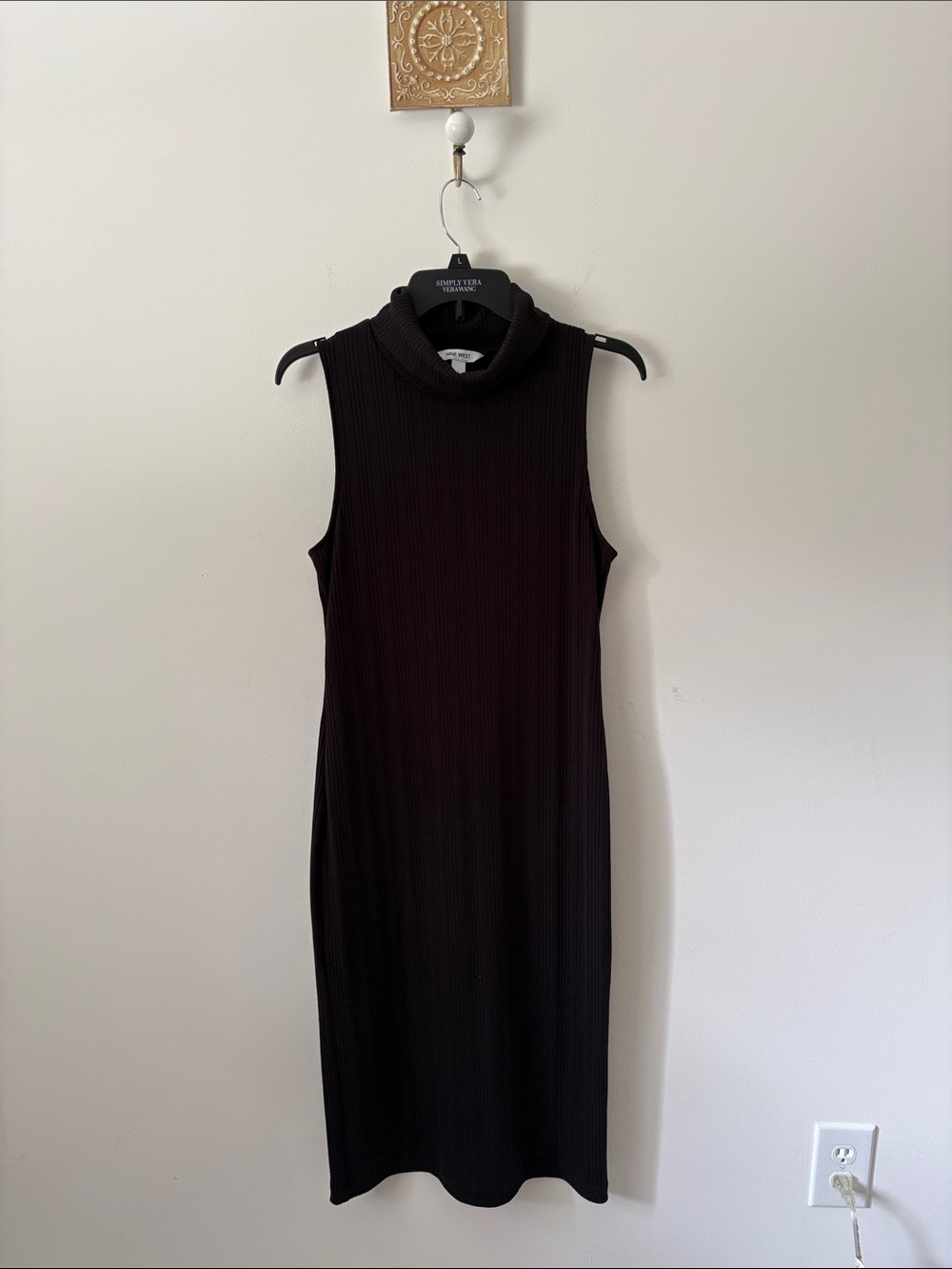 Nine West Black Sleeveless Ribbed Midi Turtleneck Dress